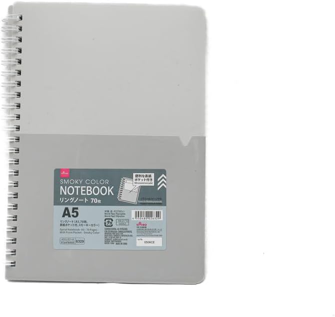 Daiso A5 Spiral Notebook - 70 Pages with Front Pocket - Smoky Color - White - Image 1